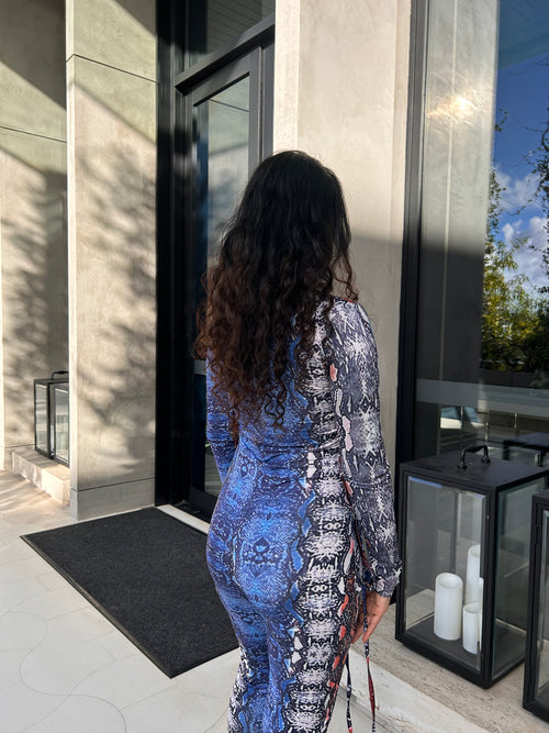 SNAKE PRINT JUMPSUIT - BLUE