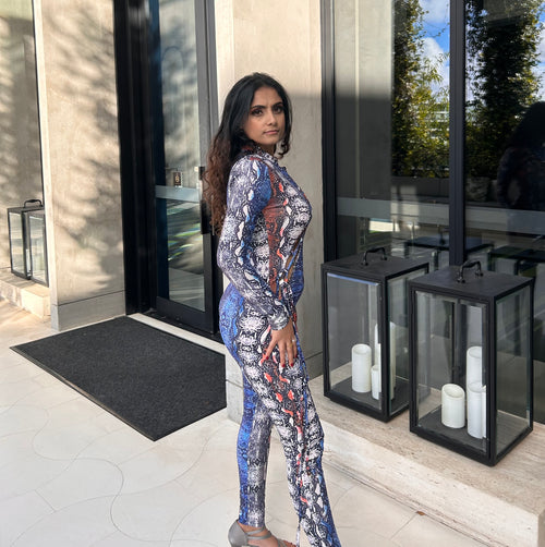 SNAKE PRINT JUMPSUIT - BLUE