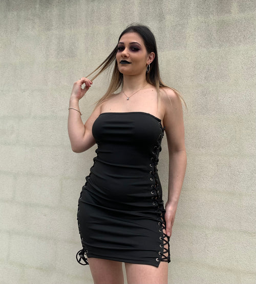 FOXIE LACE MINI DRESS - BLACK