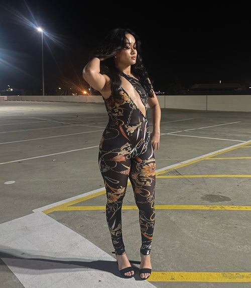 FLORAL JUMPSUIT - BLACK