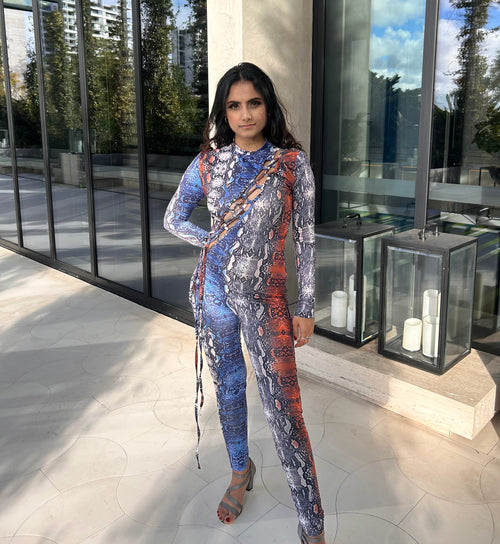 SNAKE PRINT JUMPSUIT - BLUE