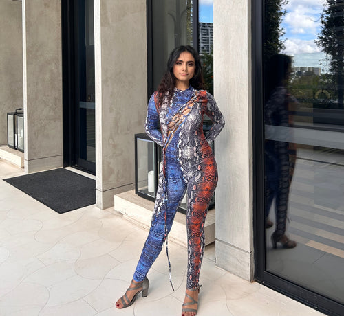 SNAKE PRINT JUMPSUIT - BLUE