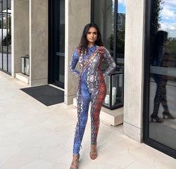 SNAKE PRINT JUMPSUIT - BLUE