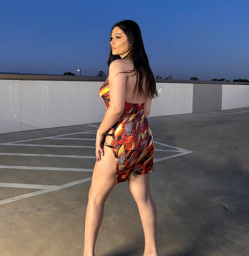 FIRE SPLIT MINI DRESS - ORANGE