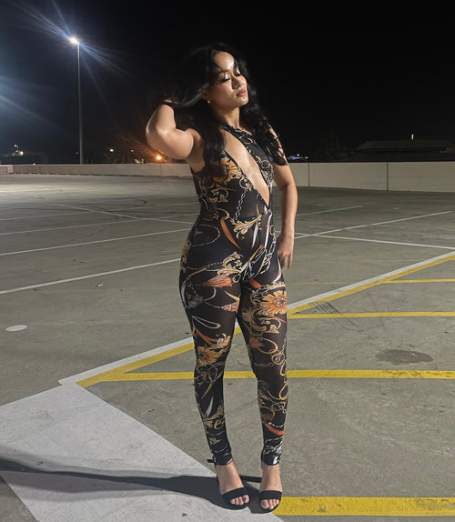 FLORAL JUMPSUIT - BLACK