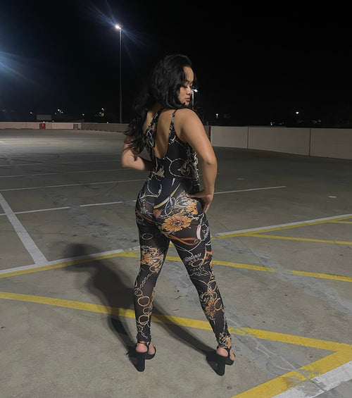 FLORAL JUMPSUIT - BLACK