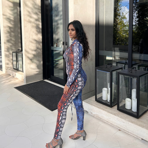 SNAKE PRINT JUMPSUIT - BLUE